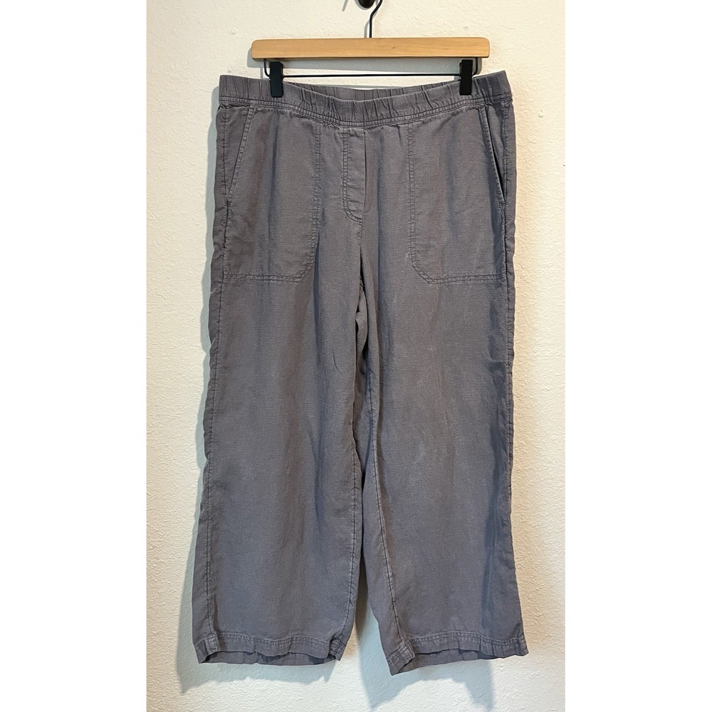 Pure Jill Women's Pants Size M Gray/Blue Linen Blend Wide Leg Crop Pull On